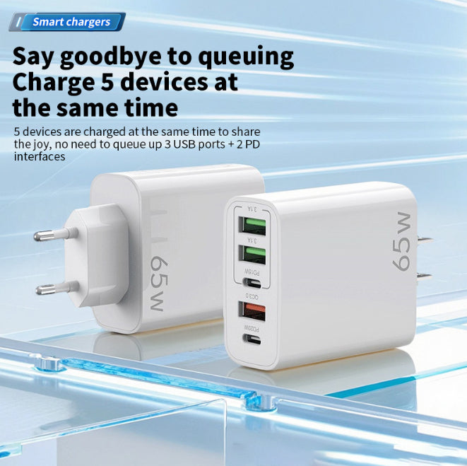 NOWORDUP® GaN 65W Intelligent Charger (3*USB-C + 2*PD Type C)