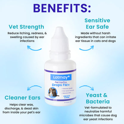 🧴Lotmay® Pet EarPro Drops FM+for Dogs & Cats🐾Vet-Formula for Bacteria, Yeast & Mites