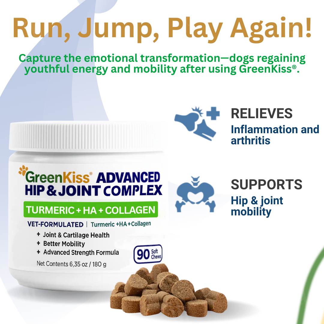 🏆🐕GreenKiss® Advanced Hip & Joint Complex Soft Chews 🦴 Turmeric + HA + Collagen🐕
