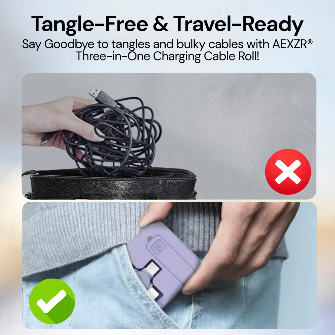 🔋 AEXZR® 𝟛 𝚒𝚗 𝟙 Charging Cable Roll - 🏷️Up to 50% Off, Charge Smarter!