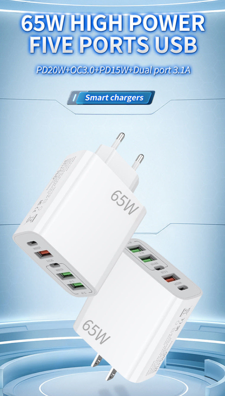 NOWORDUP® GaN 65W Intelligent Charger (3*USB-C + 2*PD Type C)
