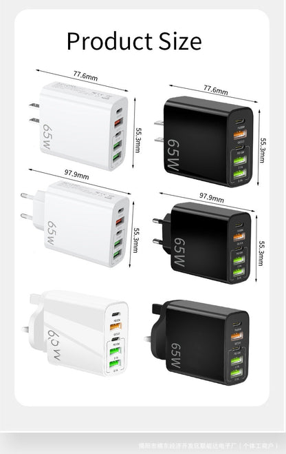 NOWORDUP® GaN 65W Intelligent Charger (3*USB-C + 2*PD Type C)