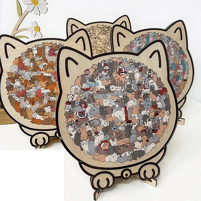 🎁 Grab Gifts  🎅Christmas Gift 135-Piece Cat-Shaped Wooden Puzzle 🐱 🎁